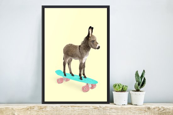 Cadre photo avec poster - Âne - Skateboard - Marron - Animaux - Jaune - 40x60 cm - Cadre poster