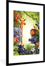 Fotolijst incl. Poster - Jungle - Jongens - Meiden - Baby - Olifant - Leeuw - Giraf - 60x90 cm - Posterlijst