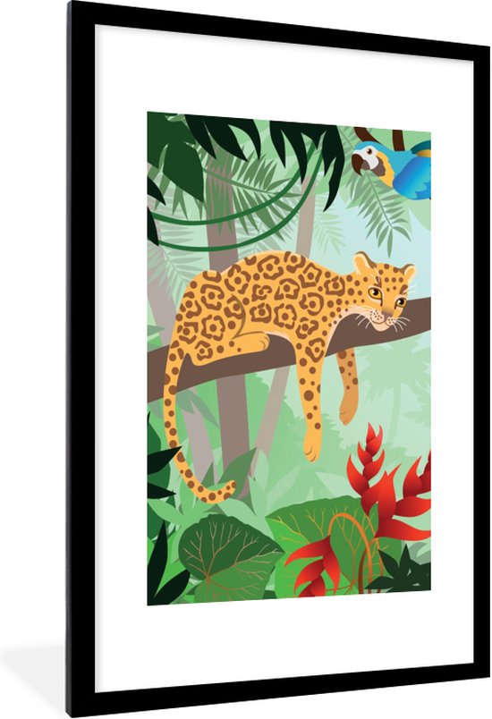 Fotolijst incl. Poster - Jungle dieren - Toekan - Jongens - Meiden - Luipaard - 80x120 cm - Posterlijst