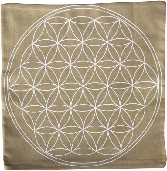 Flower of Life kussenhoes 40 x 40 cm beige met witte Flower of Life