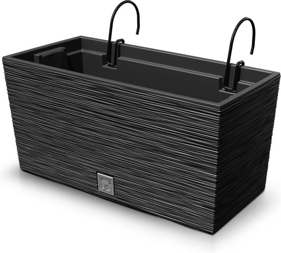 Prosperplast - Pot de fleurs / Jardinière de balcon avec insert et support en métal 8L - Plastique - Anthracite