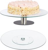 Relaxdays draaibaar taartplateau - set van 2 - taartschaal glas - met & zonder voet - 30cm