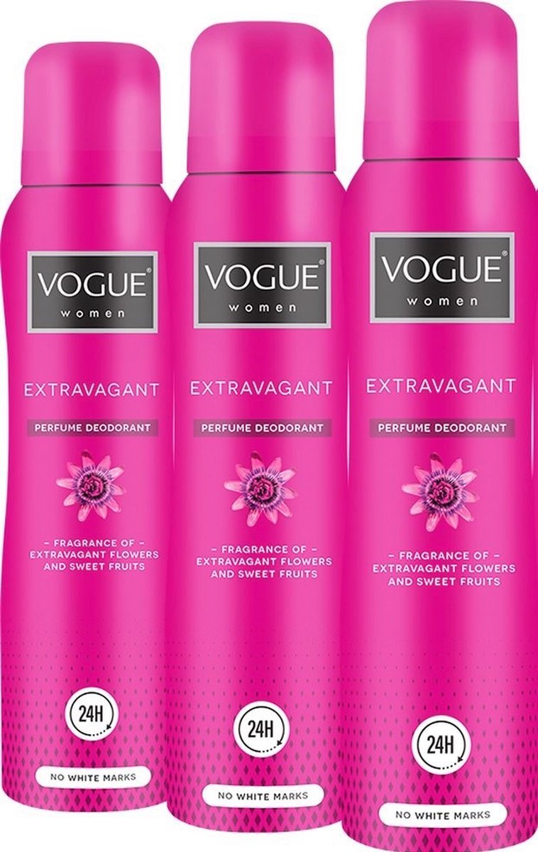 Goedkoopste Vogue Extravagant Parfum Deodorant - 3 x 150 ml