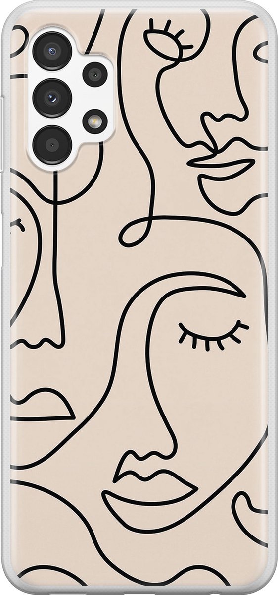 Leuke Telefoonhoesjes - Hoesje geschikt voor Samsung Galaxy A13 4G - Abstract gezicht lijnen - Soft case - TPU - Print / Illustratie - Beige
