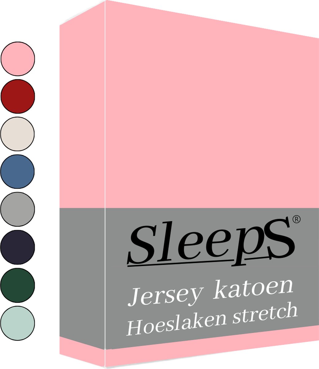 Sleeps Jersey Hoeslaken - Roze Tweepersoons 140x200/220 cm - 100% Katoen - Hoge Hoek - Heerlijk Zacht Gebreid - - Strijkvrij - Rondom elastiek - Stretch -