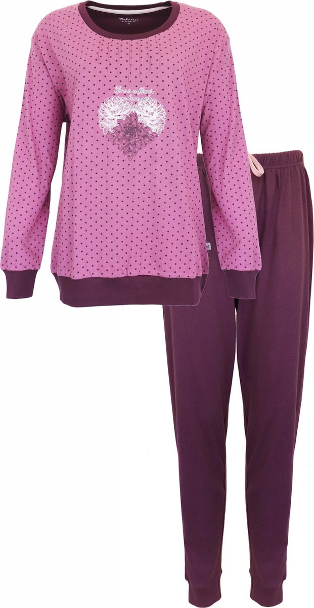 Tenderness Dames Pyjama - Lange Mouwen - Donker Roze - Maat XL
