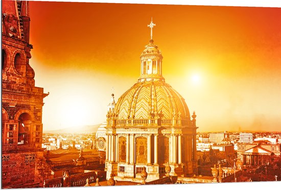 Dibond - Top van St-Pietersbasiliek Kerk in Vaticaanstad onder Felle Zon - 120x80 cm Foto op Aluminium (Met Ophangsysteem)