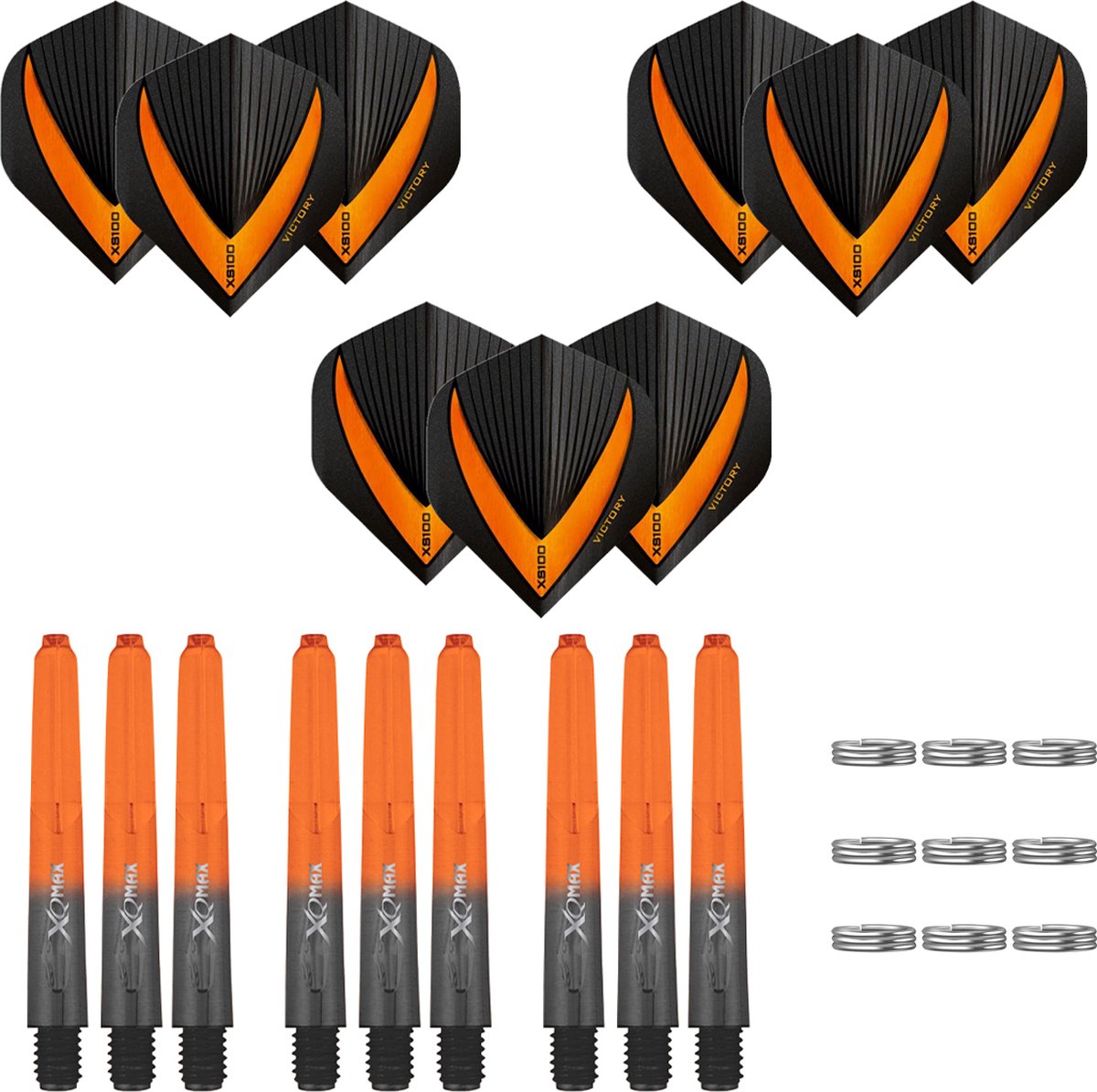 Darts Set - Maxgrip - 3 sets - darts shafts - zwart-oranje - short - en 3 sets - Vista-X - darts flights