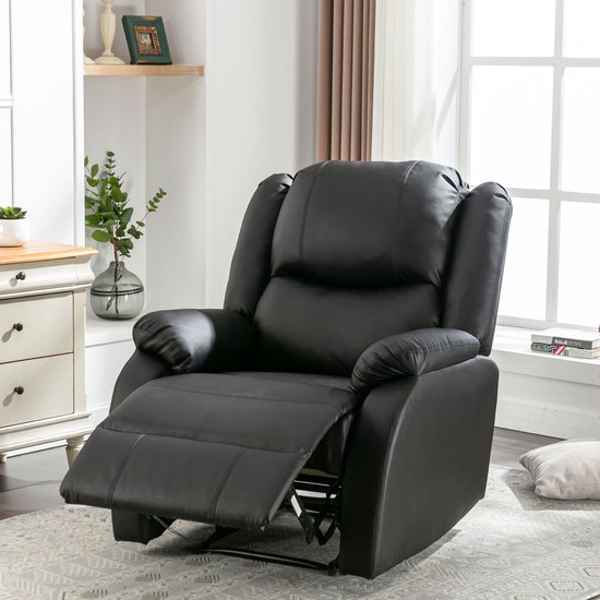 Merax Verstelbaar Relaxfauteuil - Relax Stoel - Leer - Relaxstoel - Zwart |