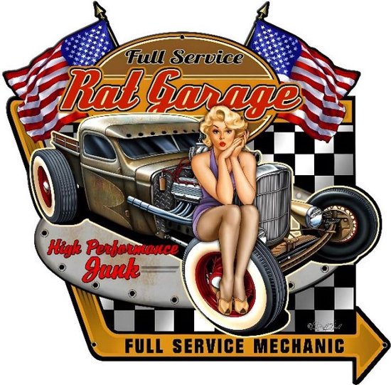 Wandbord Transport Garage Man Cave - Full Service Rat Garage High Performance Junk