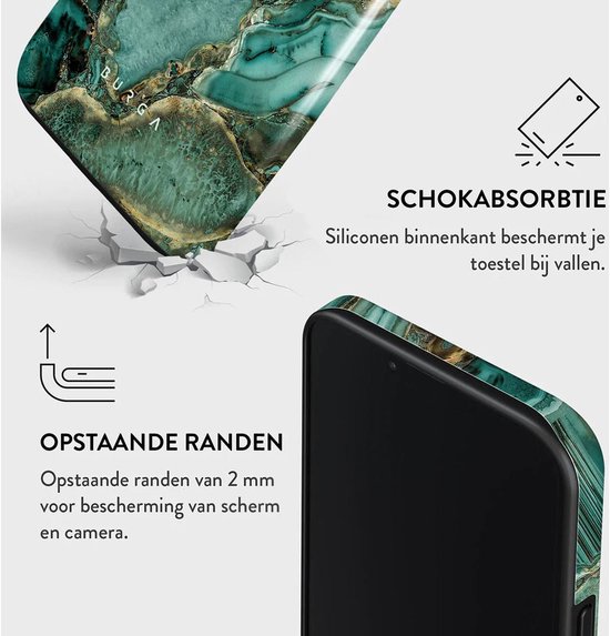 Telefoonhoes met schokabsorptie en opstaande randen van 2 mm voor bescherming.