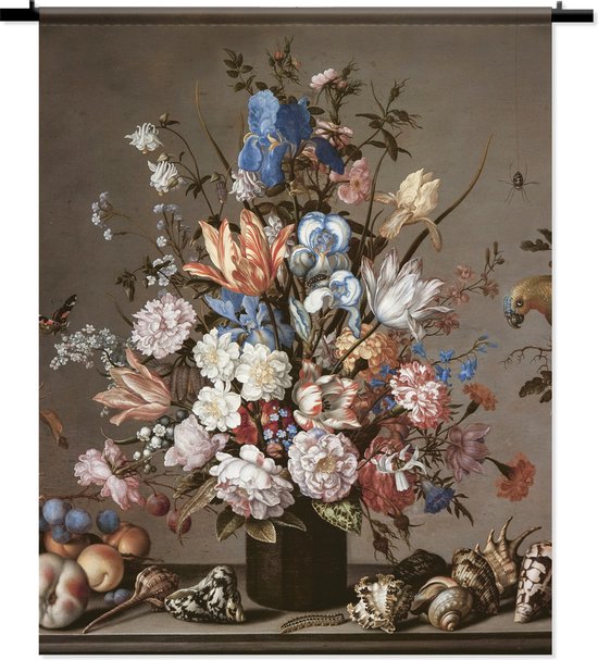Wandkleed - wanddoek - Stil leven fruit met bloemen Balthaser - 120 x 160 cm