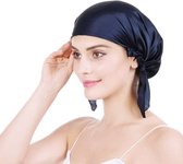 Bonnet de sommeil en soie RYCE ® - 100% soie de mûrier - Bonnet en Silk - Bonnet - Cheveux sains et doux - Bleu marine