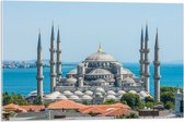 Acrylglas - Sultan Ahmet Moskee aan de Zee van Turkije - 75x50 cm Foto op Acrylglas (Met Ophangsysteem)