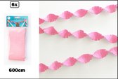 6x Crepe guirlande brandveilig roze 600cm - verjaardag vlaglijn festival thema feest baby roze party