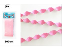 6x Crepe guirlande brandveilig roze 600cm - verjaardag vlaglijn festival thema feest baby roze party