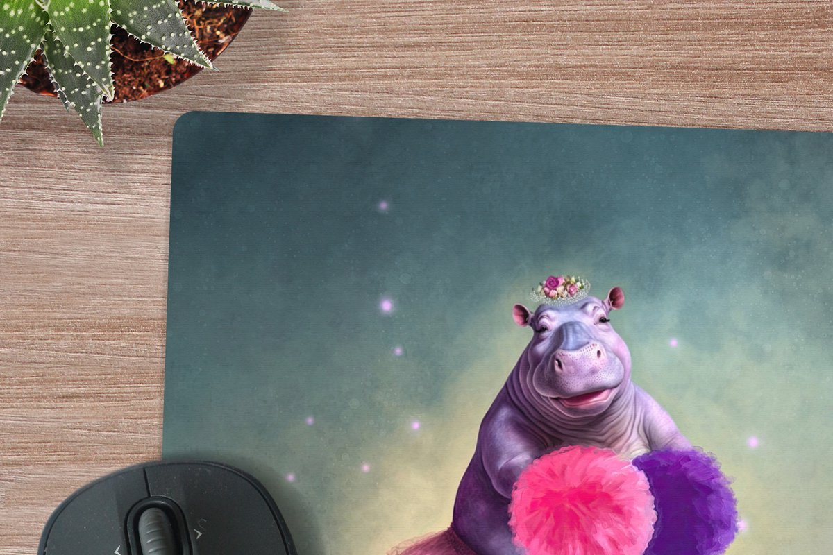 Muismat XXL 40x40 cm - Bureau onderlegger - Bureau mat Nijlpaard - Bloemen - Ballerina - Pompons - Portret - Kids - Bureaumat - Gaming mousepad xl - Bureaulegger groot - Computer deskmat