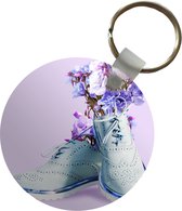 Sleutelhanger - Schoenen - Bloemen - Paars - Blauw - Plastic - Rond - Uitdeelcadeautjes