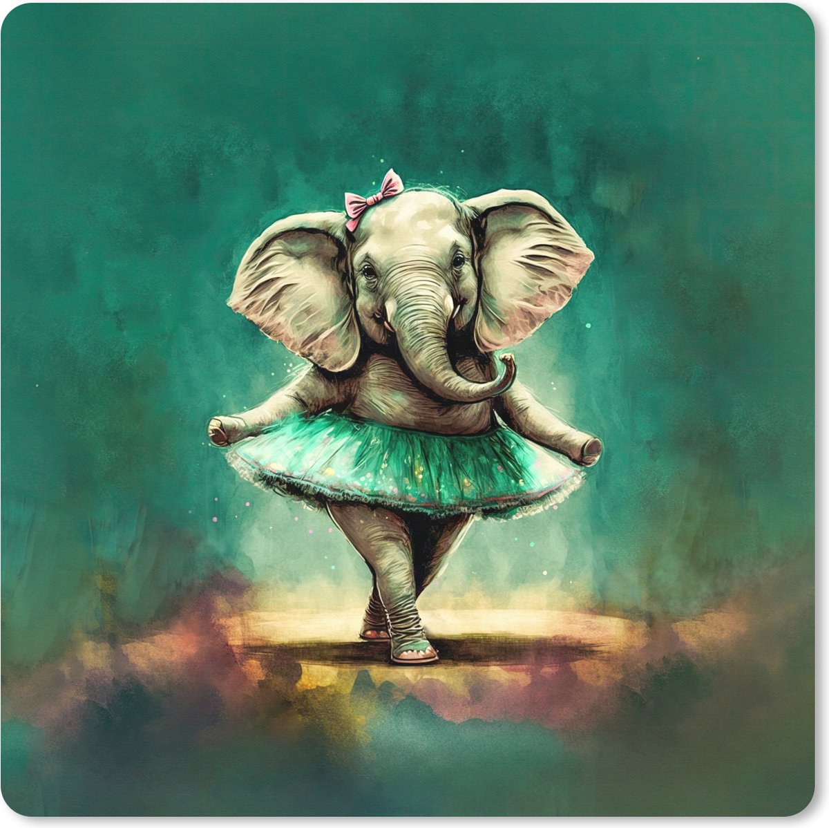 Muismat XXL 50x50 cm - Bureau onderlegger - Bureau mat Olifant - Ballerina - Verf - Strik - Portret - Kinderen - Bureaumat - Gaming mousepad xl - Bureaulegger groot - Computer deskmat