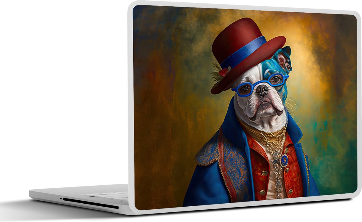 Laptop sticker - 14 inch - Hond - Portret - Kleding - Hoed - Abstract - 32x5x23x5cm - Laptopstickers - Laptop skin - Cover