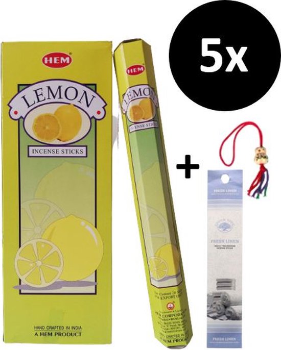 Wierook - Wierookstokjes - 5 Kokers - 100 Stokjes + 5 Mini Stokjes En 1 Gelukspoppetje - Geur Citroen - Lemon