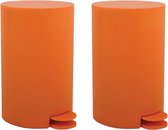 MSV Poubelle à pédale - 2x - plastique - orange - 3L - petit modèle - 15 x 27 cm - Salle de bain/toilette
