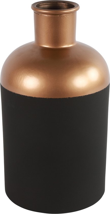 Countryfield Bloemen of deco vaas - zwart/koper - glas - luxe fles vorm - D17 x H31 cm