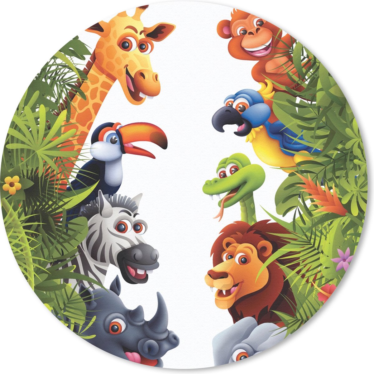 Muismat rond 20x20 cm - Mousepad Jungle - Dieren - Jongens - Meisjes - Giraf - Olifant - Kids - Ronde muismatten