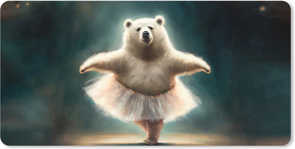 Muismat XXL 90x45 cm - Bureau onderlegger - Bureau mat IJsbeer - Rok - Ballet - Portret - Dieren - Kids - Bureaumat - Gaming mousepad xl - Bureaulegger groot - Computer deskmat