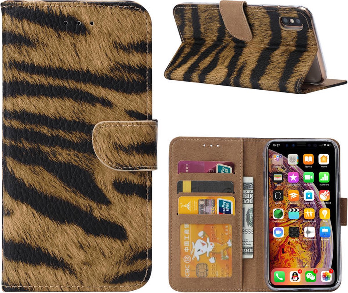 Cityhoesje - Bookcase iPhone XS Max incl. Pasjeshouder Tijgerprint