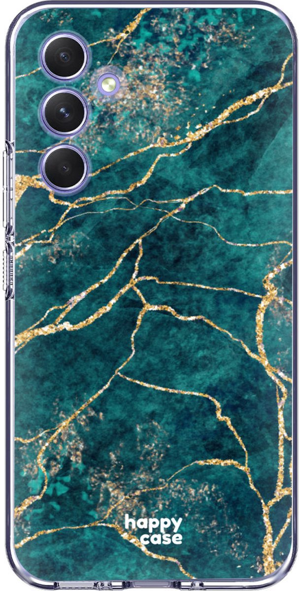 HappyCase Hoesje Flexibel TPU Aqua Marmer Print Geschikt voor Samsung Galaxy A54