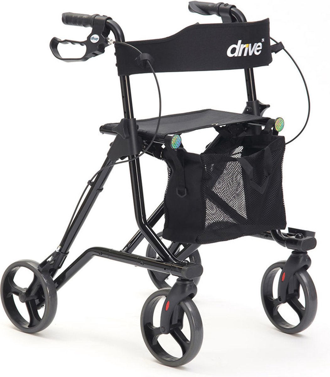 Goedkoopste Rollator Torro - Antraciet - 1,60m tot 1,85m - Lichtgewicht (6,9 kg) - Opvouwbaar - Hoge zithoogte - Lekvrije banden - Inclusief rugsteun, stokhouder en netje - Drive Devilbiss Healthcare