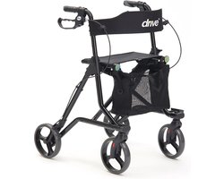 Rollator Torro - Antraciet - Lichtgewicht (6,9 kg) - Opvouwbaar - Hoge zithoogte - Lekvrije banden - Inclusief rugsteun, stokhouder en netje - Gebruikerslengte: 160 tot 185 cm