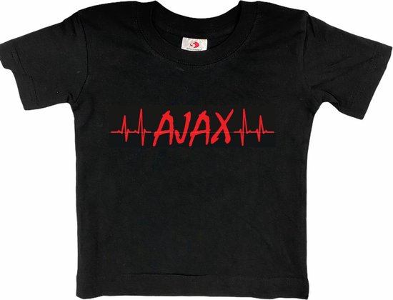 Amsterdam Kinder t-shirt | AJAX hartslag | Verjaardagkado | verjaardag kado | grappig | jarig | Amsterdam | Ajax | cadeau | Cadeau | Zwart/rood | Maat 122/128