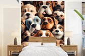 Behang - Fotobehang Hond - Patronen - Dieren - Bruin - Meisje - Jongen - Breedte 190 cm x hoogte 260 cm