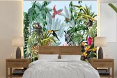 Behang - Fotobehang Jungle - Natuur - Jongens - Meisjes - Kinderen - Zebra - Flamingo - Breedte 280 cm x hoogte 280 cm
