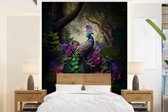 Behang - Fotobehang Pauw - Jungle - Bloemen - Natuur - Breedte 175 cm x hoogte 240 cm