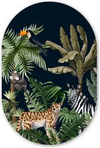 Muurovaal - Wandovaal - Kunststof Wanddecoratie - Ovalen Schilderij - Jungle - Planten - Dieren - Kinderen - Flamingo - Zebra - 40x60 cm - Ovale spiegel vorm op kunststof