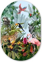 Muurovaal - Wandovaal - Kunststof Wanddecoratie - Ovalen Schilderij - Jungle - Natuur - Jongens - Meisjes - Kinderen - Zebra - Flamingo - 40x60 cm - Ovale spiegel vorm op kunststof