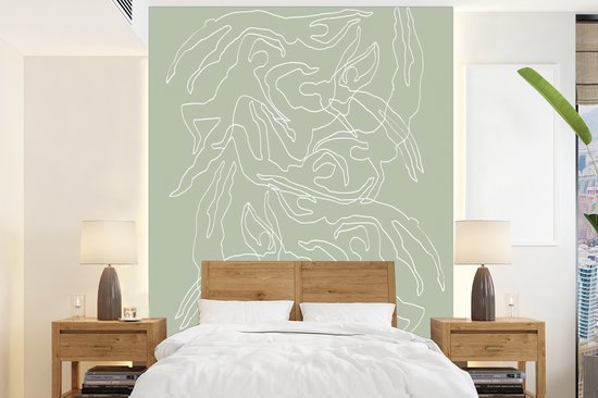 Behang - Fotobehang Line art - Groen - Abstract - Figuren - Breedte 190 cm x hoogte 260 cm - Behangpapier