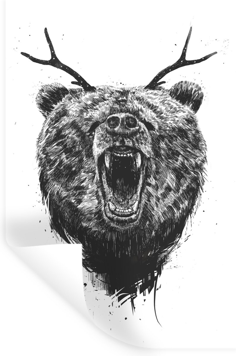 Muurstickers - Sticker Folie - Beer - Gewei - Dieren - Illustratie - 60x90 cm - Plakfolie 