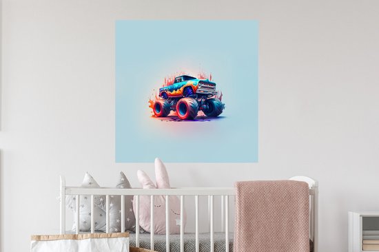 Stickers muraux - Film autocollant - Monster truck - Flammes - Blauw - Peinture - Design - 80x80 cm - Film adhésif - Stickers muraux Chambre d'enfant - Papier peint autocollant