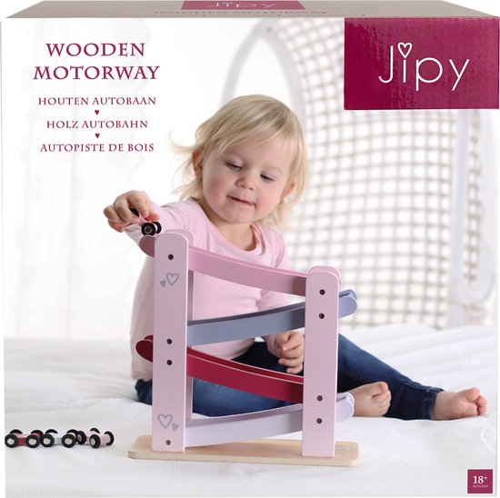 Jipy Houten Autobaan + 4 Auto's Roze - Jipy