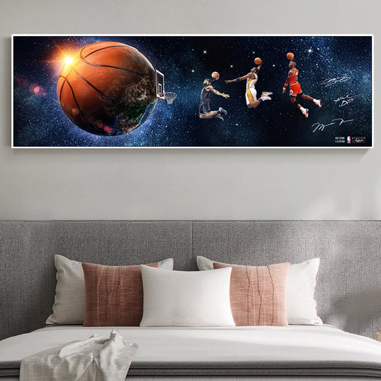 Allernieuwste.nl® Canvas Schilderij Basketbal Toppers in de Ruimte - Kunst - Poster - Sport - Kleur - 150 x 50 cm