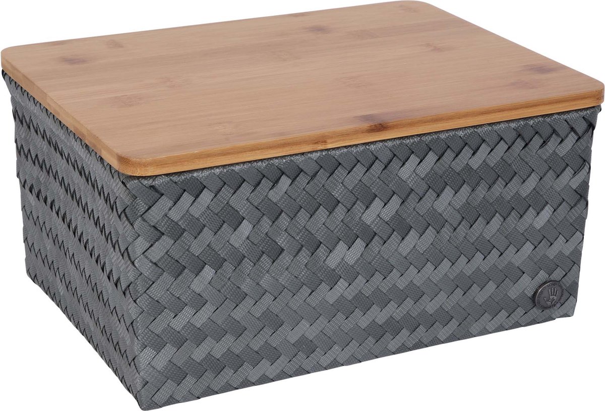 Basket rectangular dark grey large with bamboo cover