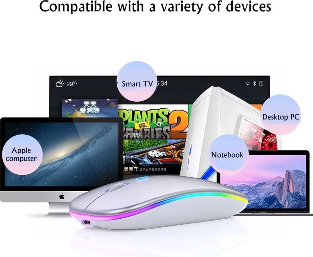 R8 Draadloze muis Macbook 2020 Oplaadbaar RGB Bluetooth Zwart