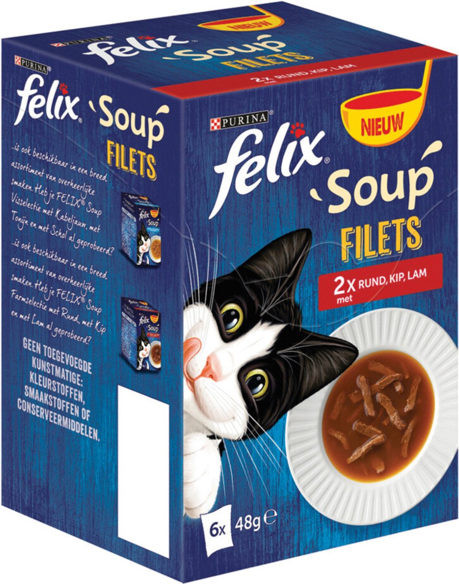 Felix Soup Tender Strips met rund/kip/lam kattensoep (6x48g) 8 x (6 x 48 g)