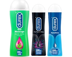 Durex - 3 Glijmiddelen - Play Massage 2/1 Aloe 200ML - Perfect Gel Gliss 100ML - Play Sensitive Gel 100ML