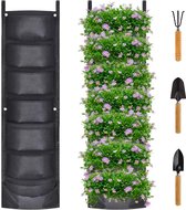 Plantenzak - Verticale tuin - Verticaal tuinieren - Verticale tuinen - Plantenzakken - Plantenzak binnen - Plantenhanger - Ophangbaar - 6 zakken - Inclusief tuingereedschap - Vilt - Zwart