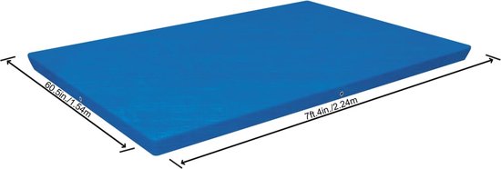 Blauw afdekzeil met afmetingen 7 ft. 4 in. / 2.24 m bij 60.5 in. / 1.54 m.